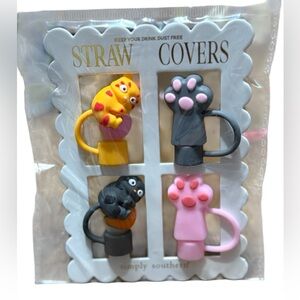 Simply Southern Cute Cat Paw Stanley Straw Covers  - Pink, Yellow, Gray